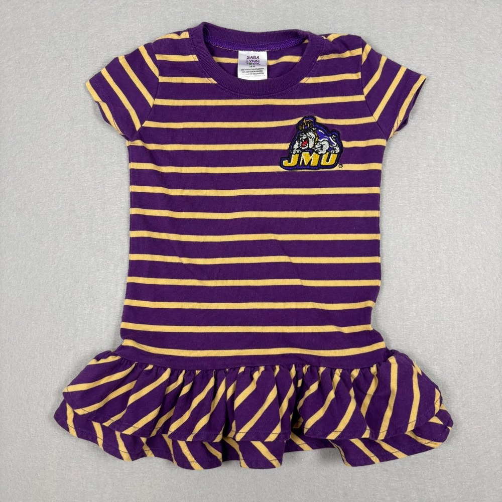 JMU Little Girls Dress Toddler 18M Purple Yellow Striped Ruffled Sara Lynn Togs